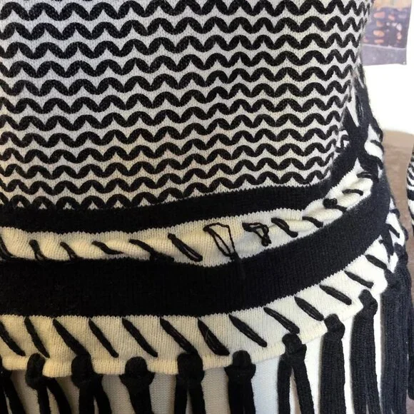 Iphoria 100% Cashmere Fringe Sweater XS Black White Graphic Heart Boho Luxe Art - Picture 12 of 16